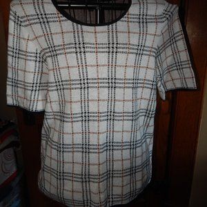 Ladies Ann Taylor Factory Short Sleeve Sweater - Plaid Design - Size XXL